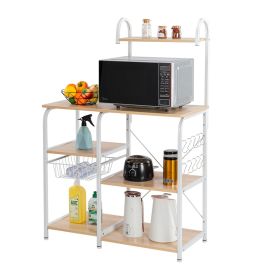 Light Beige Kitchen Baker's Rack Utility Storage Shelf 35.5" Microwave Stand 4-Tier 3-Tier Shelf for Spice Rack Organizer Workstation with 10 Hoo
